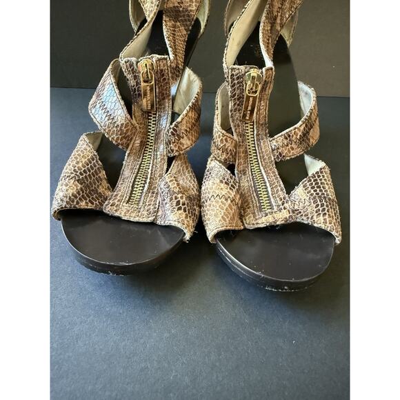 MICHAEL KORS Berkley T-Strap Sandal SIZE 9.5 Leather Cinder Snake Heel Zip Shoe - Picture 7 of 9